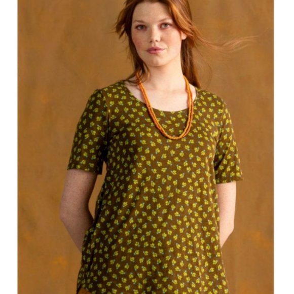 Gudrun Sjoden Tops - Gudrun Sjoden Olive Green Lime Floral Beety T-Shirt Short Sleeve Top sz S